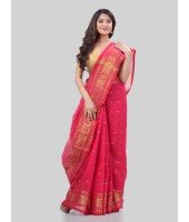 DESH BIDESH Women`s Bengal Cotton Silk Pure Handloom Cotton Saree Kohinoor Work With Blouse Piece(Pink)